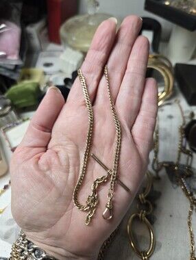 Victorian Gold Filled Toggle Watch Chain Necklace - Women Jewelry